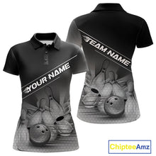 Load image into Gallery viewer, Custom Black And White Bowling Tournament Polo Shirts For Women, Bowling Team Shirt IPHW9405