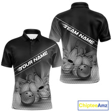 Load image into Gallery viewer, Custom Black And White Bowling Tournament Polo Shirts For Men, Bowling Team Shirt IPHW9405