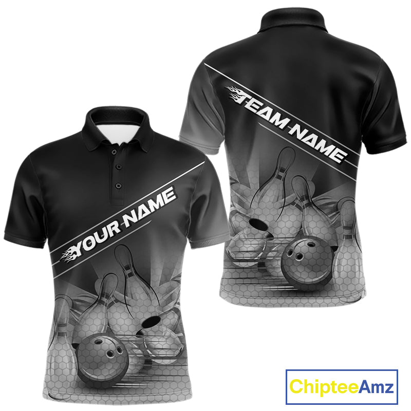 Custom Black And White Bowling Tournament Polo Shirts For Men, Bowling Team Shirt IPHW9405