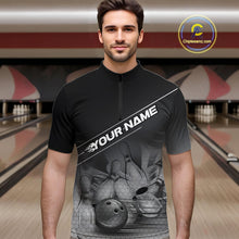 Load image into Gallery viewer, Custom Black And White Bowling Tournament Quarter-Zip Shirts For Men, Bowling Team Shirt IPHW9405