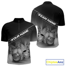 Load image into Gallery viewer, Custom Black And White Bowling Tournament Quarter-Zip Shirts For Men, Bowling Team Shirt IPHW9405