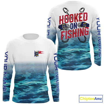 Personalized North Carolina Flag Long Sleeve Fishing Shirts, Hooked On Fishing Nc Fishing Shirt IPHW7033