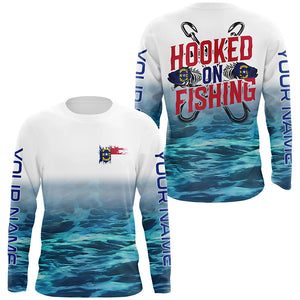 Personalized North Carolina Flag Long Sleeve Fishing Shirts, Hooked On Fishing Nc Fishing Shirt IPHW7033