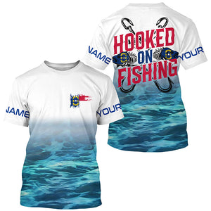 Personalized North Carolina Flag Long Sleeve Fishing Shirts, Hooked On Fishing Nc Fishing Shirt IPHW7033