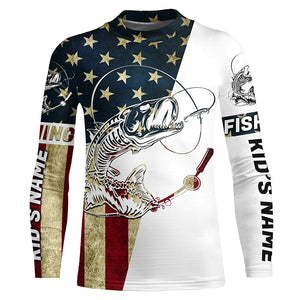 Personalized American Flag Fish Skull Fishing Shirts, Patriotic Long Sleeve Fishing Shirts IPHW7036