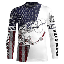 Load image into Gallery viewer, Personalized American Flag Fish Skull Fishing Shirts, Patriotic Long Sleeve Fishing Shirts IPHW7037