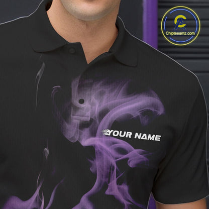 Custom Purple Smoke Bowling Polo Team Shirts For Men, Flame Bowling League Shirt IPHW9563