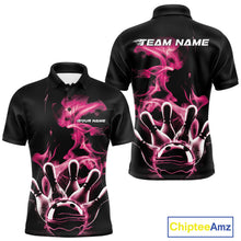 Load image into Gallery viewer, Custom Pink Smoke Bowling Polo Team Shirts For Men, Flame Bowling League Shirt IPHW9564