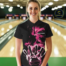 Load image into Gallery viewer, Custom Pink Smoke Bowling Quarter-Zip Team Shirts For Women, Flame Bowling League Shirt IPHW9564