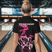 Load image into Gallery viewer, Custom Pink Smoke Bowling Quarter-Zip Team Shirts For Women, Flame Bowling League Shirt IPHW9564
