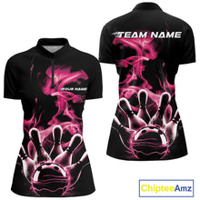Load image into Gallery viewer, Custom Pink Smoke Bowling Quarter-Zip Team Shirts For Women, Flame Bowling League Shirt IPHW9564