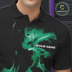 Custom Green Smoke Bowling Polo Team Shirts For Men, Flame Bowling League Shirt IPHW9566