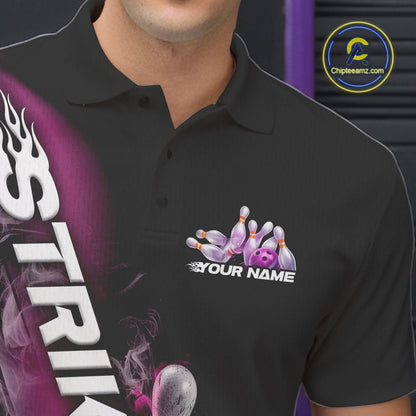 Custom Pink Flame Strike Bowling Team Polo Shirts For Men, Fire Bowling Jerseys IPHW9573