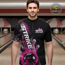 Load image into Gallery viewer, Custom Pink Flame Strike Bowling Team Quarter-Zip Shirts For Men, Fire Bowling Jerseys IPHW9573
