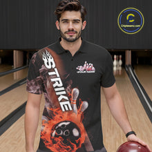 Load image into Gallery viewer, Custom Orange Flame Strike Bowling Team Polo Shirts For Men, Fire Bowling Jerseys IPHW9574