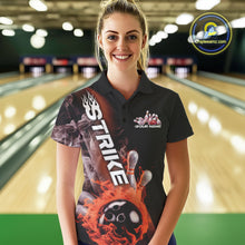 Load image into Gallery viewer, Custom Orange Flame Strike Bowling Team Polo Shirts For Women, Fire Bowling Jerseys IPHW9574
