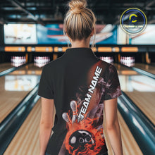 Load image into Gallery viewer, Custom Orange Flame Strike Bowling Team Polo Shirts For Women, Fire Bowling Jerseys IPHW9574