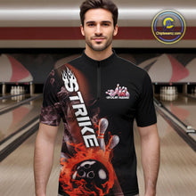 Load image into Gallery viewer, Custom Orange Flame Strike Bowling Team Quarter-Zip Shirts For Men, Fire Bowling Jerseys IPHW9574