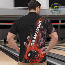 Load image into Gallery viewer, Custom Orange Flame Strike Bowling Team Quarter-Zip Shirts For Men, Fire Bowling Jerseys IPHW9574
