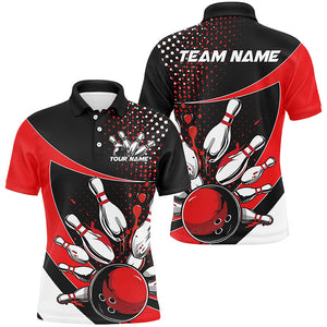 Black And Red Custom Bowling Uniforms Bowling Shirts For Men, Bowling Team League Shirts IPHW7282