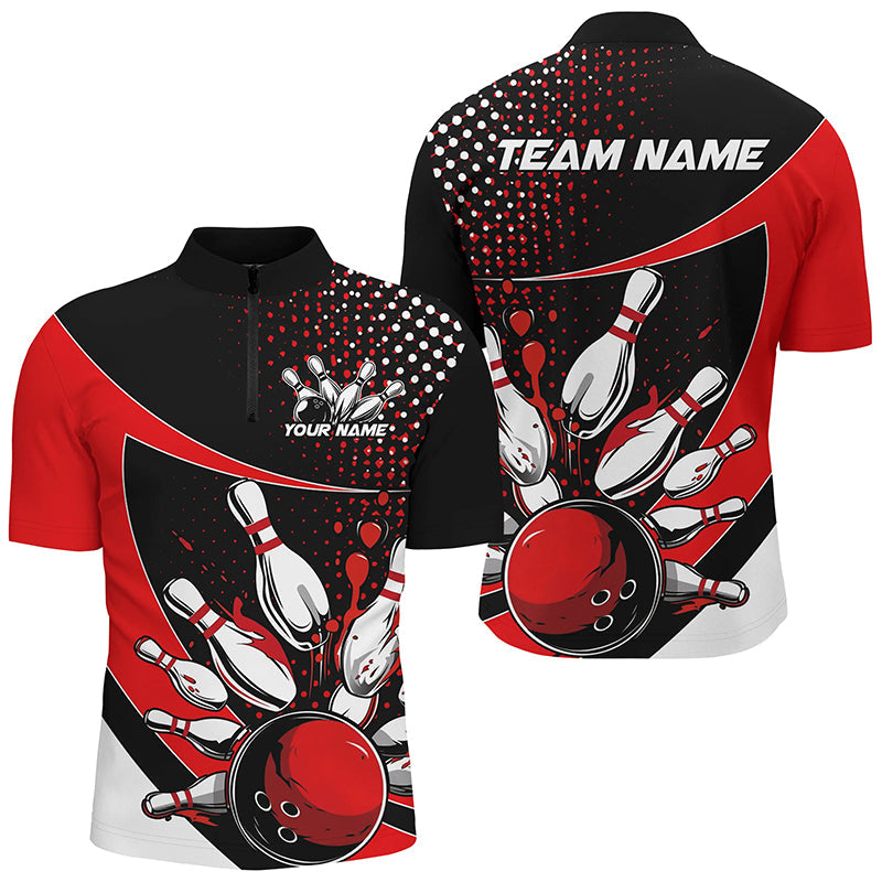 Black And Red Custom Bowling Uniforms Bowling Shirts For Men, Bowling Team League Shirts IPHW7282