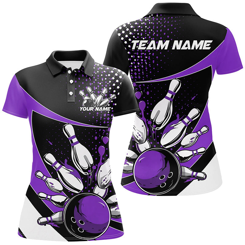 Black And Purple Custom Bowling Uniforms Ladies Bowling Shirts, Bowling Team League Shirts IPHW7284