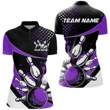 Load image into Gallery viewer, Black And Purple Custom Bowling Uniforms Ladies Bowling Shirts, Bowling Team League Shirts IPHW7284