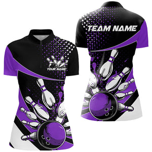 Black And Purple Custom Bowling Uniforms Ladies Bowling Shirts, Bowling Team League Shirts IPHW7284