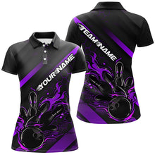 Load image into Gallery viewer, Custom Black And Purple Flame Bowling Shirts For Women, Bowling Team Bowling League Shirts IPHW7288