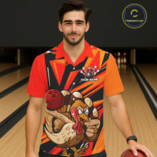 Load image into Gallery viewer, Custom Funny Turkey Bowling Shirts For Men, Orange Thanksgiving Bowling Shirt Team Uniform IPHW7587