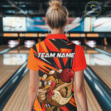Load image into Gallery viewer, Custom Funny Turkey Bowling Shirts For Women, Orange Thanksgiving Bowling Shirt Team Uniform IPHW7587