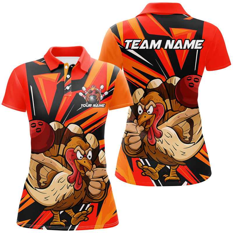 Custom Funny Turkey Bowling Shirts For Women, Orange Thanksgiving Bowling Shirt Team Uniform IPHW7587