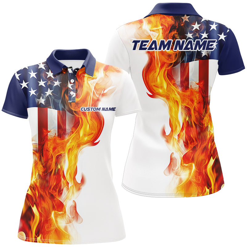 Fire American Flag Custom Patriotic Bowling Shirts For Women, Flame US Bowling Shirt IPHW7588