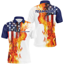 Load image into Gallery viewer, Fire American Flag Custom Patriotic Bowling Shirts For Men, Flame US Bowling Shirt IPHW7588