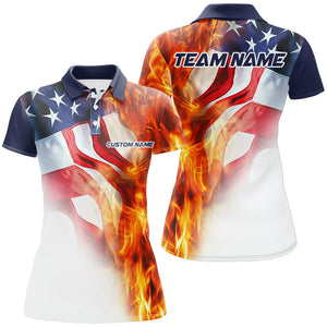 Fire American Flag Custom Patriotic Bowling Shirts For Women, Flame US Bowling Shirt IPHW7589