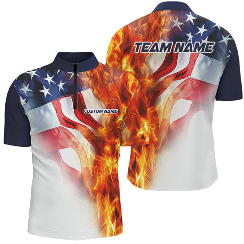 Fire American Flag Custom Patriotic Bowling Shirts For Men, Flame US Bowling Shirt IPHW7589