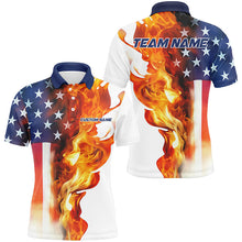 Load image into Gallery viewer, Fire American Flag Custom Patriotic Bowling Shirts For Men, Flame US Bowling Shirt IPHW7590
