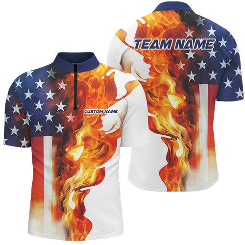Fire American Flag Custom Patriotic Bowling Shirts For Men, Flame US Bowling Shirt IPHW7590