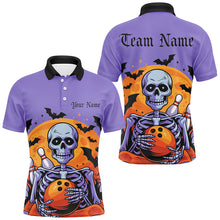 Load image into Gallery viewer, Purple Custom Halloween Bowling Shirts For Men, Skull Bowling Team Shirt Halloween Outfit IPHW7599