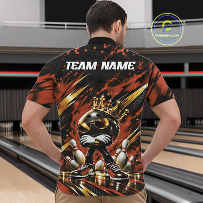 Custom Orange And Gold Funny Awesome Crown Bowling Ball Bowling King Men Quarter Zip Team Shirt IPHW12321