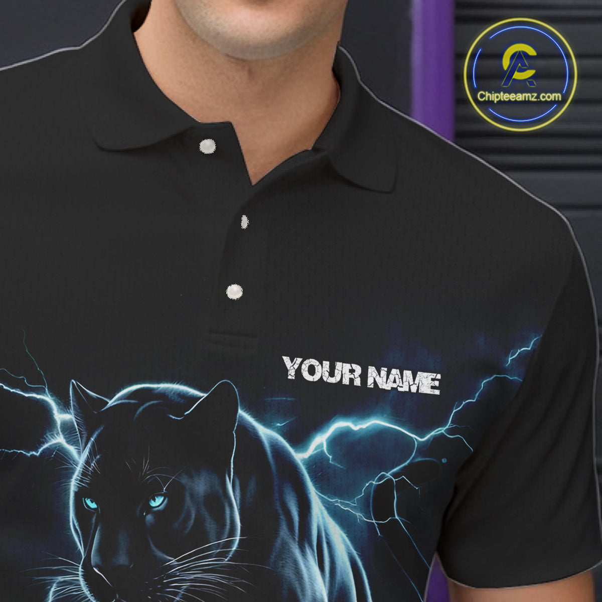 Blue Thunder Lightning Custom Panther Bowling Polo Shirts For Men, Panther Bowling Jerseys IPHW8271