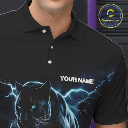 Blue Thunder Lightning Custom Panther Bowling Polo Shirts For Men, Panther Bowling Jerseys IPHW8271