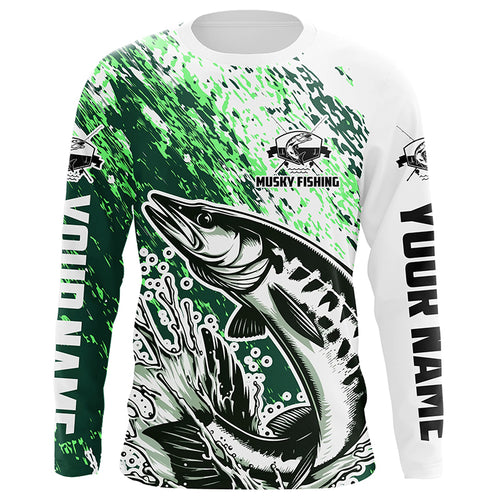 Custom Musky Fishing Jerseys, Muskie Long Sleeve Performamce Fishing Shirts For Adult And Kid |Green IPHW5815
