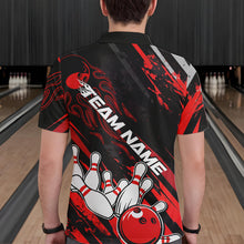 Load image into Gallery viewer, Grunge Black And Red Custom Flame Bowling Team Polo Shirts For Men, Bowling League Shirt IPHW8524