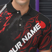 Load image into Gallery viewer, Grunge Black And Red Custom Flame Bowling Team Polo Shirts For Men, Bowling League Shirt IPHW8524