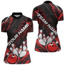 Load image into Gallery viewer, Grunge Black And Red Custom Flame Bowling Team Womens Quarter-Zip Shirts, Bowling League IPHW8524