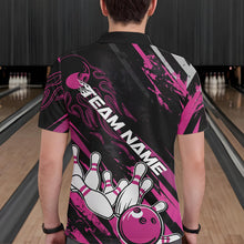 Load image into Gallery viewer, Grunge Black And Pink Custom Flame Bowling Team Polo Shirts For Men, Bowling League Shirt IPHW8525