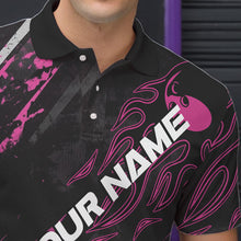 Load image into Gallery viewer, Grunge Black And Pink Custom Flame Bowling Team Polo Shirts For Men, Bowling League Shirt IPHW8525