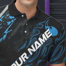 Load image into Gallery viewer, Grunge Black And Blue Custom Flame Bowling Team Polo Shirts For Men, Bowling League Shirt IPHW8526