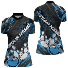Load image into Gallery viewer, Grunge Black And Blue Custom Flame Bowling Team Womens Quarter-Zip Shirts, Bowling League IPHW8526